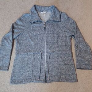 Christopher & Banks Heathered Blue/Gray Zip-Up Top With Sparkle